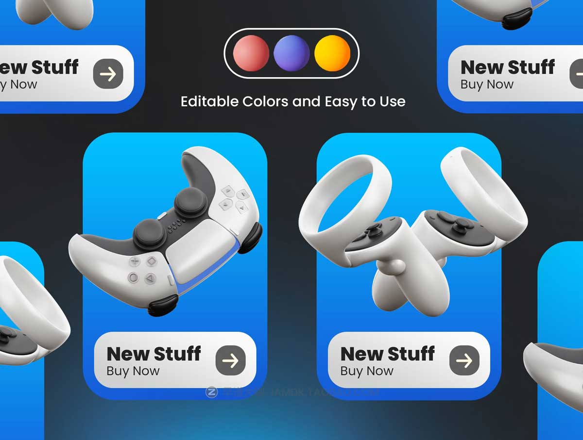 Blender模型 20款高级电脑游戏VR设备3D图标Icons设计素材包 3D Gadget and Tech插图3