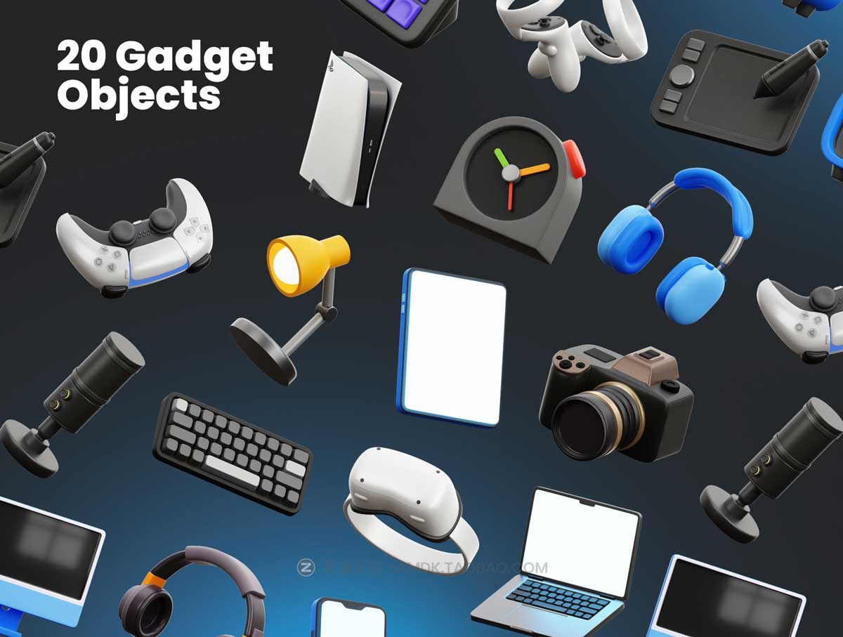 Blender模型 20款高级电脑游戏VR设备3D图标Icons设计素材包 3D Gadget and Tech插图4