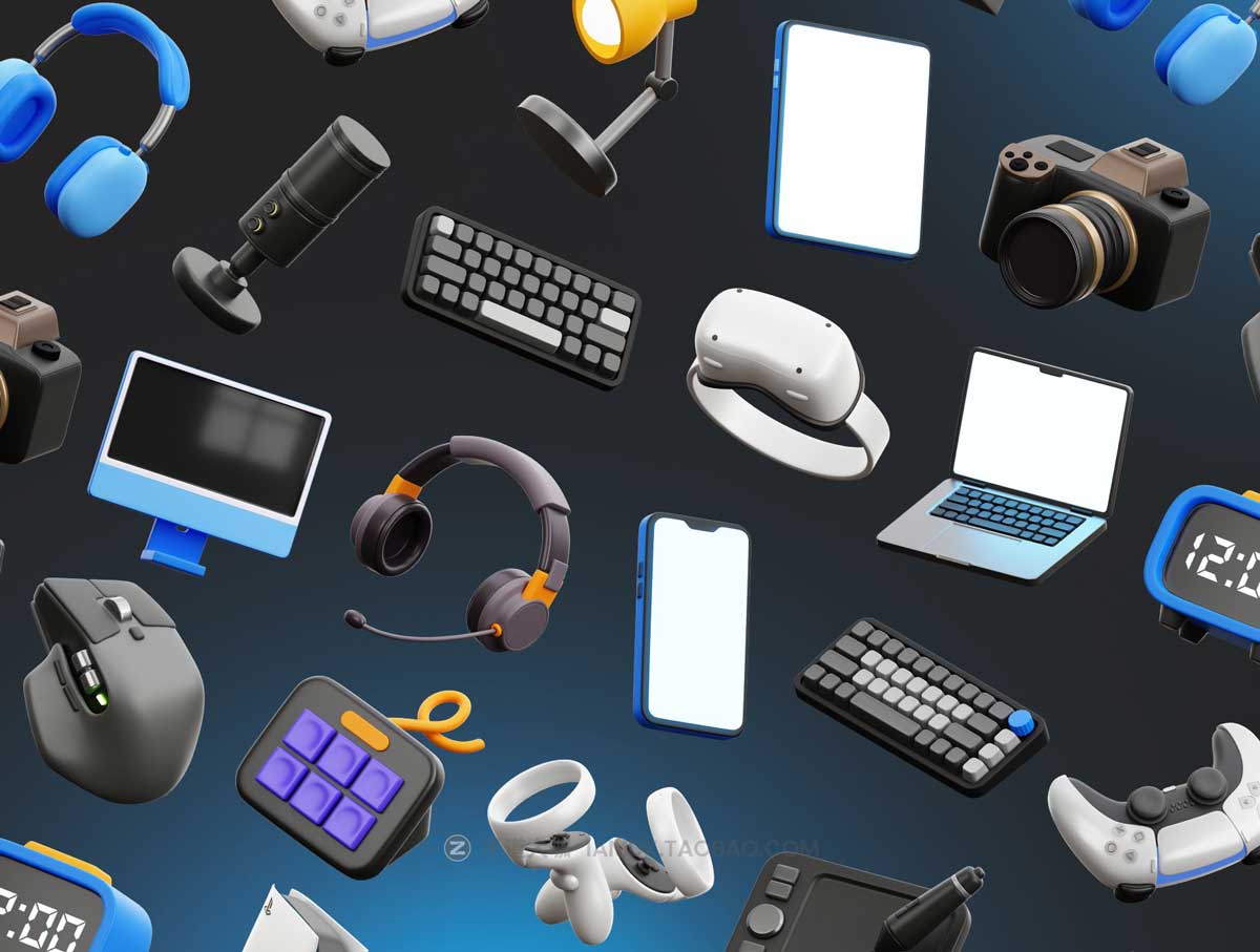 Blender模型 20款高级电脑游戏VR设备3D图标Icons设计素材包 3D Gadget and Tech插图5