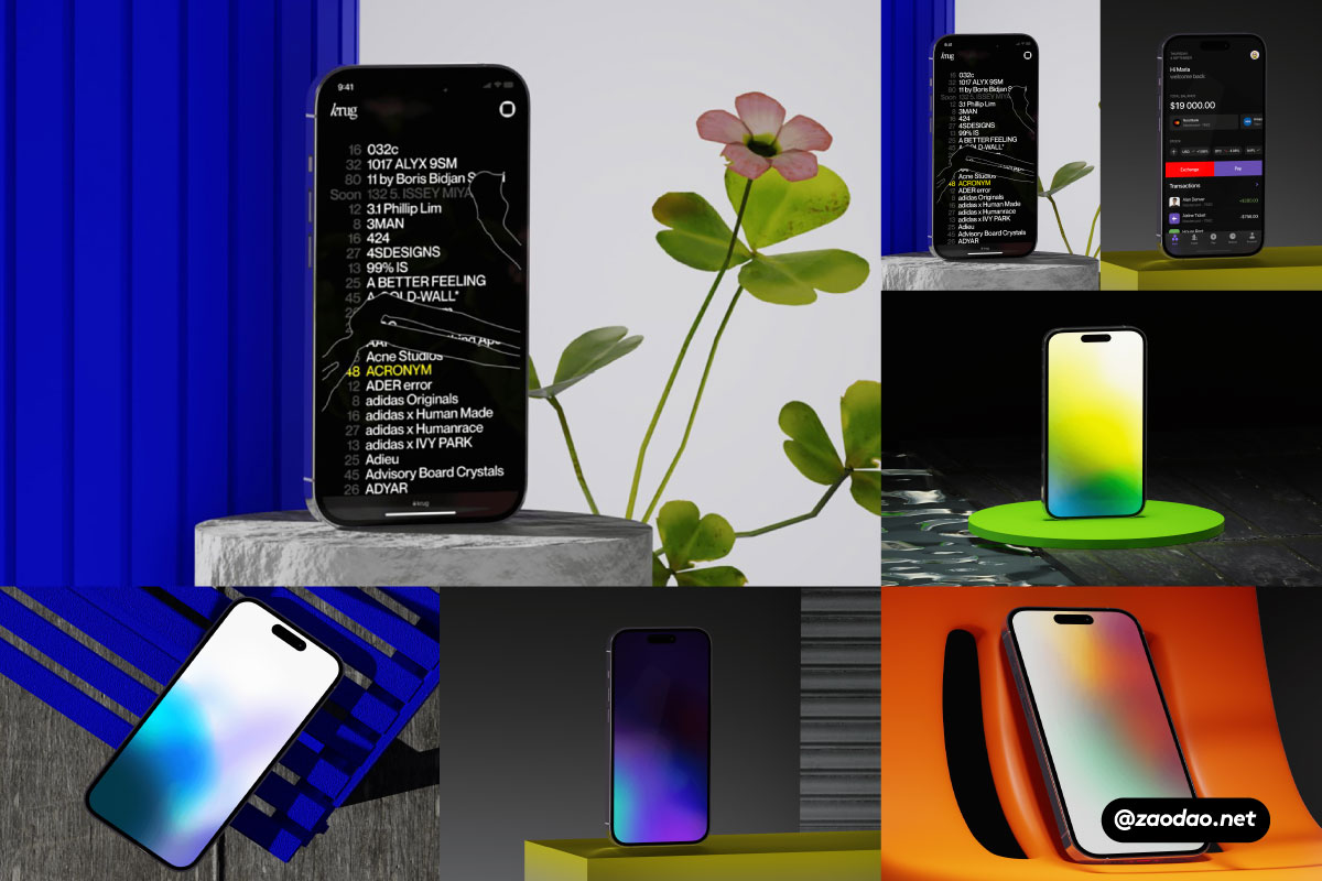未来赛博朋克苹果手机iPhone 14 Pro屏幕演示样机FIgma模板设计素材 iPhone 14 Pro Mockups Vol.01插图