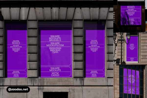 时尚欧美风城市街头墙体商场门店玻璃贴纸海报招贴广告牌设计展示PSD样机模板 Windowfront Mockup Scene Brussels Series Vol1