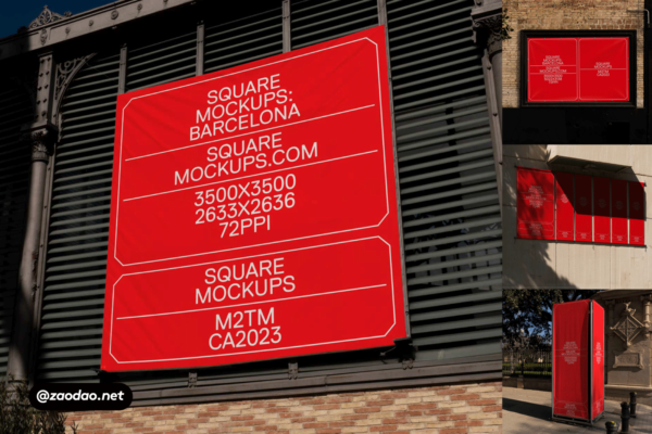 高级欧美城市街头商场户外墙体广告牌招贴海报设计PS展示效果图样机模板 Billboard Mockup Scene Barcelona Series Vol1