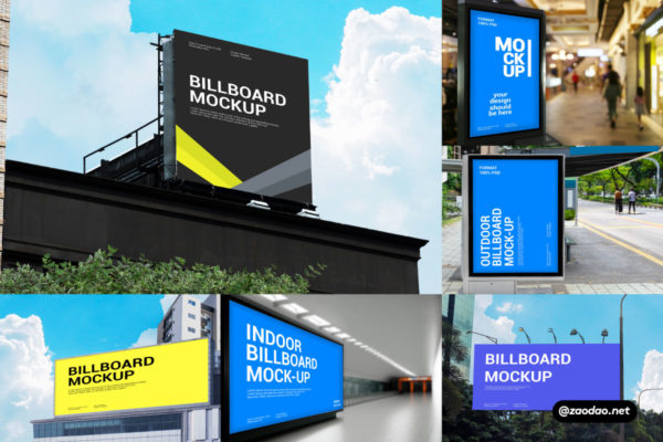 10款时尚城市车站商场楼顶街头广告牌展板海报设计PS贴图样机模板 Indor Billboard Mockup Collection