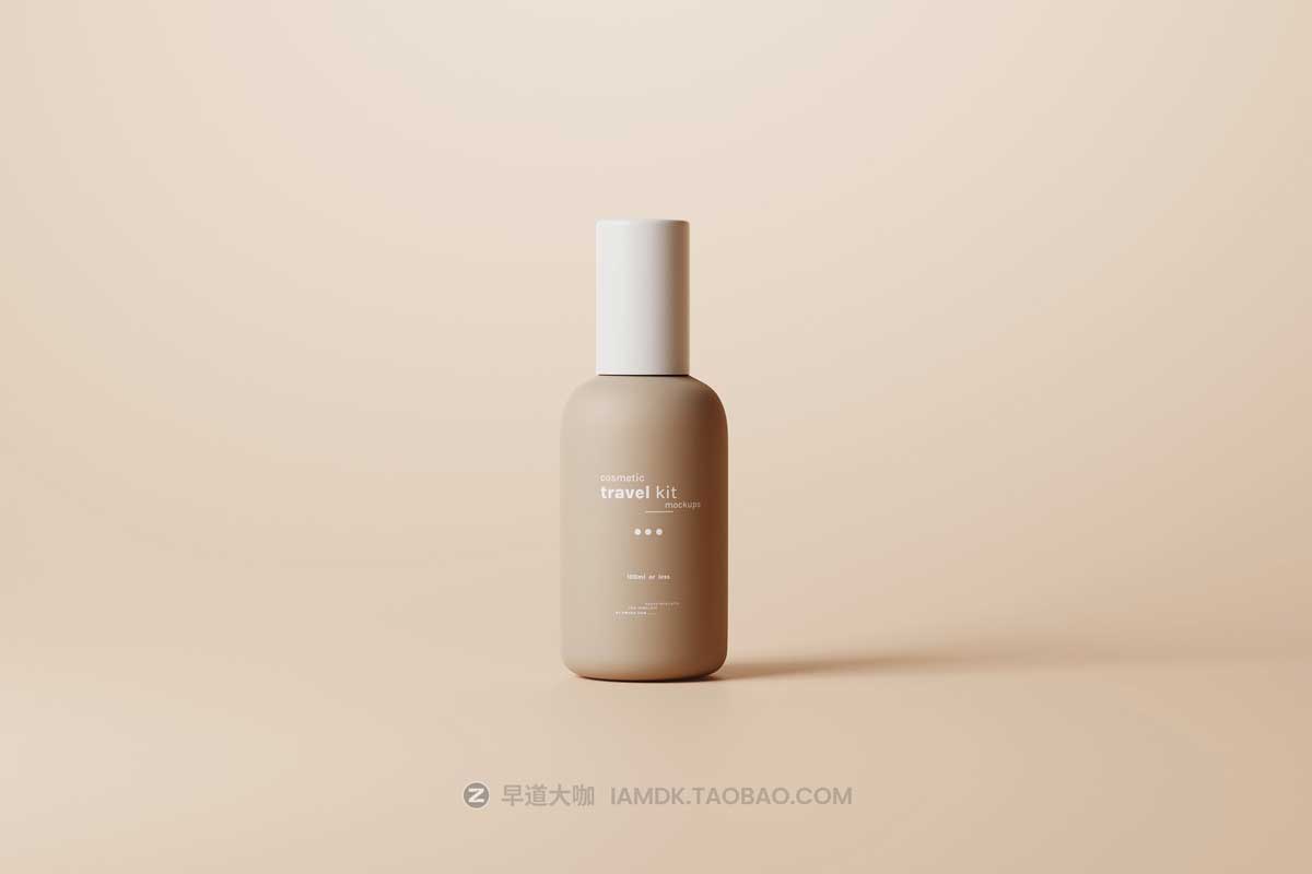 8款逼真旅行化妆品包装瓶外观设计展示贴图PSD样机模板素材 Travel-Size Small Cosmetic Bottle Mockups插图1