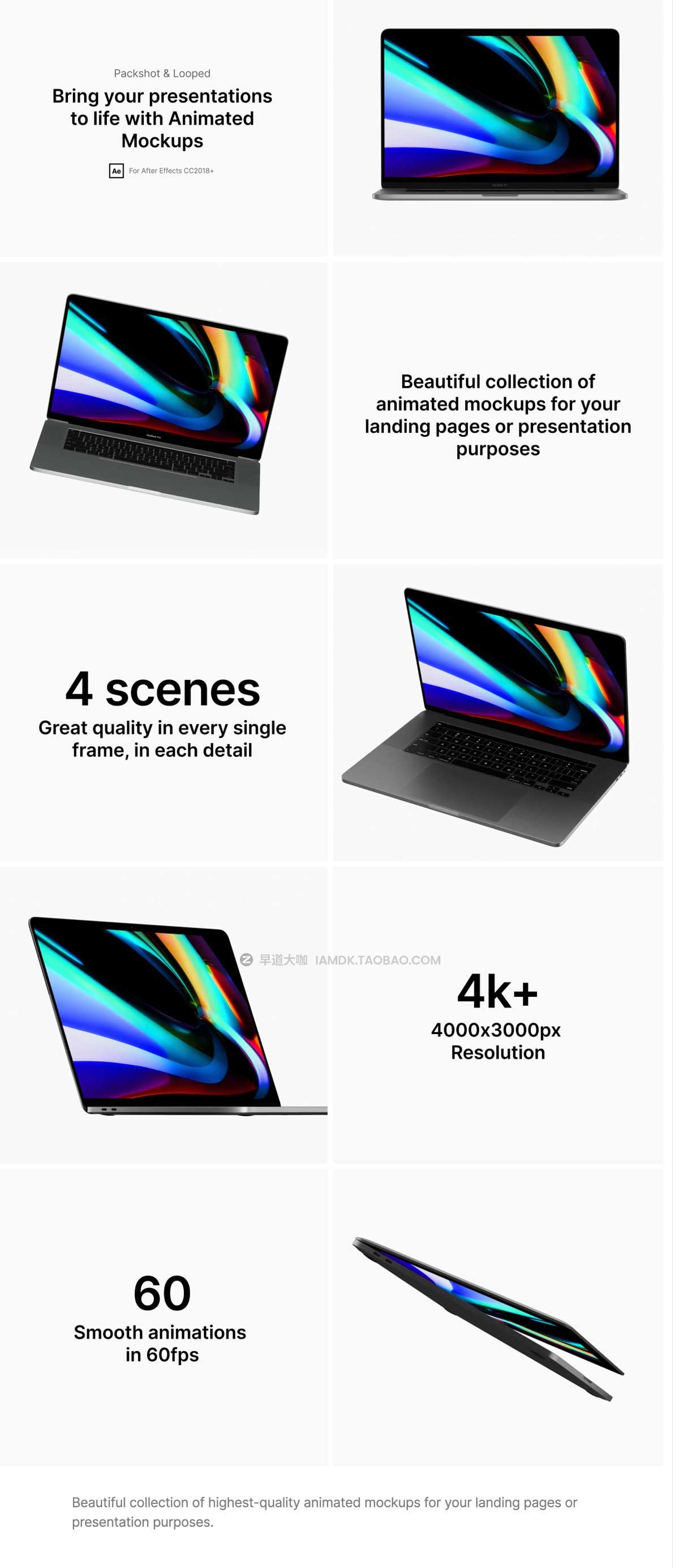 AE模板 新款苹果MacBook Pro笔记本电脑屏幕演示动态设计素材包 MacBook Animated Mockups插图