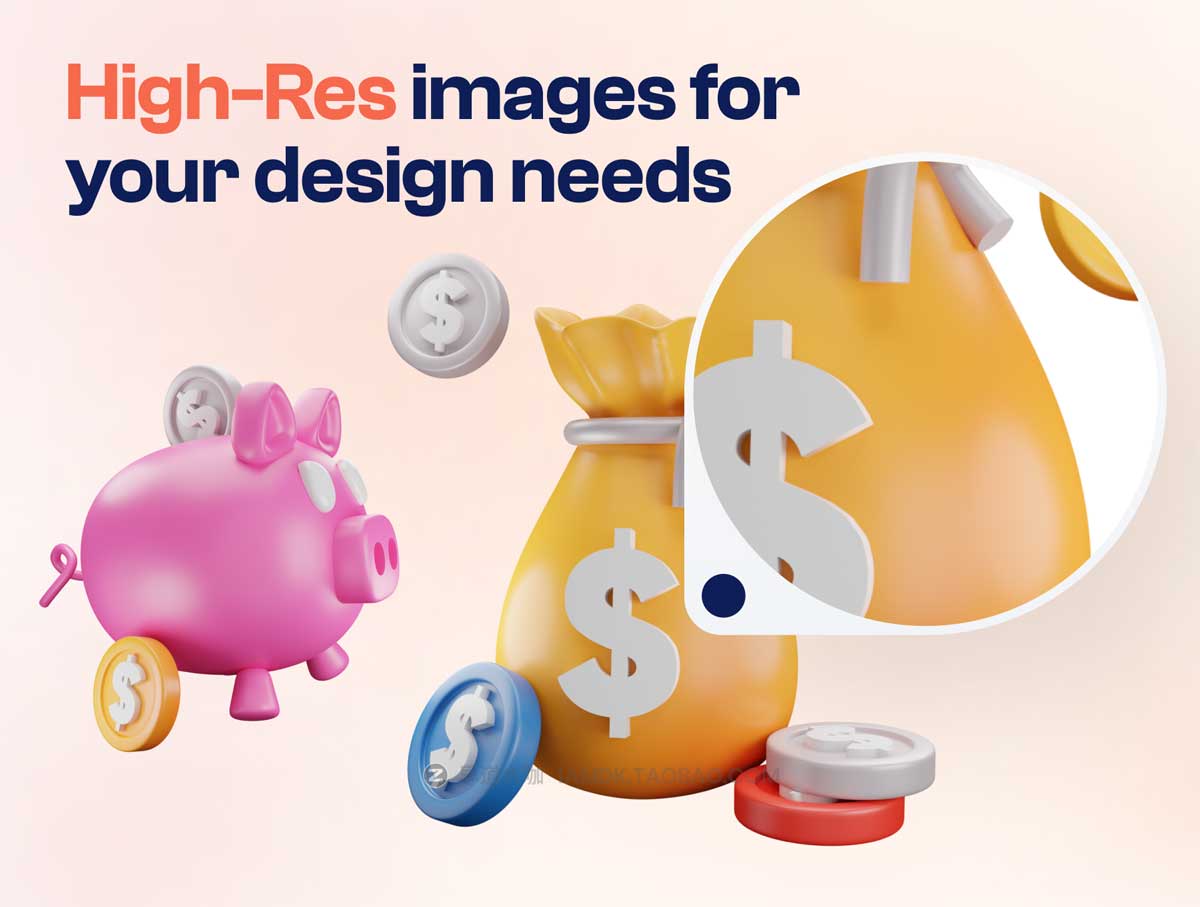 Blender模型 20款卡通趣味质感金钱硬币货币3D图标Icons设计素材合集 Mony – Money & Currency 3D Icon Set插图3
