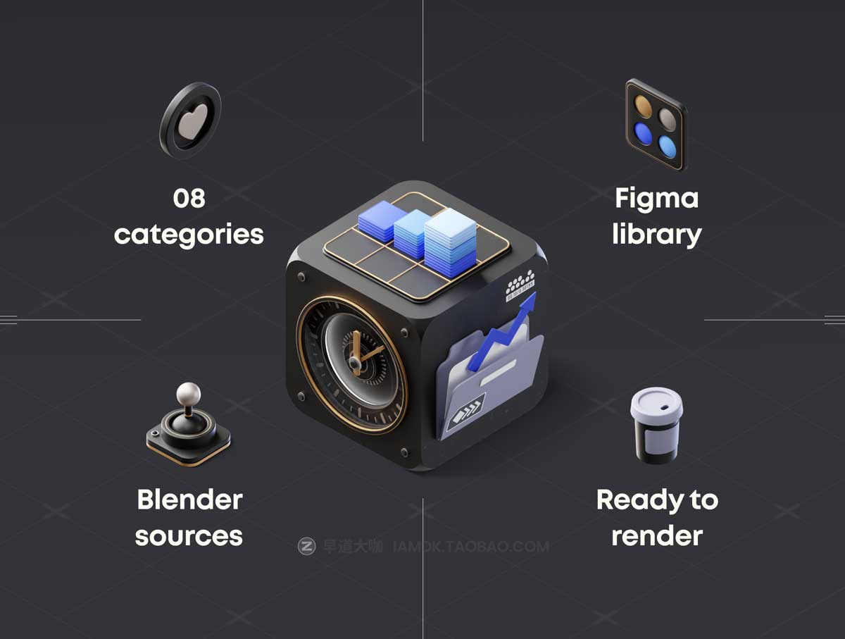 未来科幻赛博朋克电商游戏机械工业3D插图插画Blender/Figma格式设计素材 BOXXY 3D Illustration Kit插图1