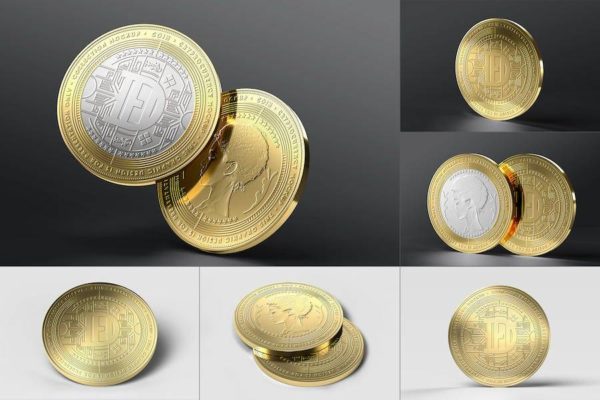 6款逼真纪念币奖牌奖章硬币外观图案设计PS展示贴图样机模板 Coin Mock-up