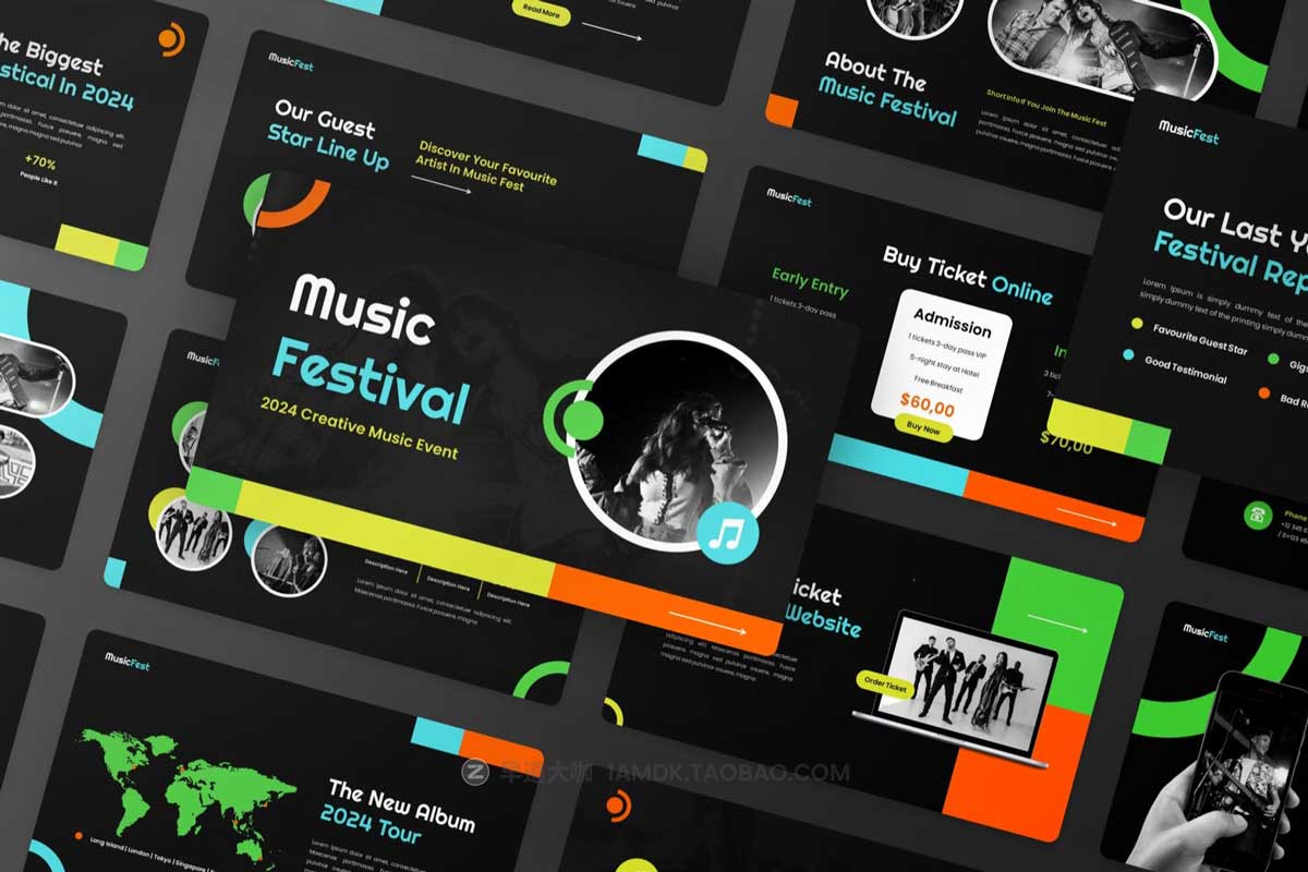 创意音乐发布会乐队介绍营销策划演示文稿设计Keynote模板素材 Music Creative – Keynote Presentation插图2