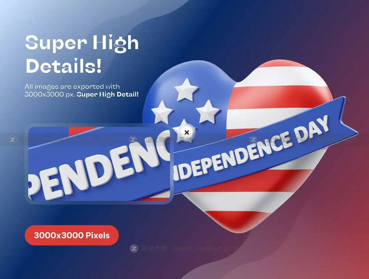 Blender模型 15款卡通趣味美国独立日主题3D立体图标Icons设计素材包 American Independence Day 3D Icon插图3