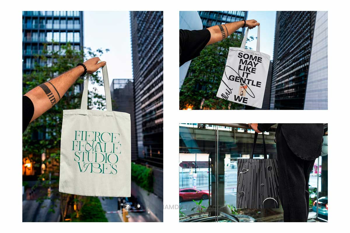 19款时尚单肩帆布包手提袋印花图案设计PS展示贴图样机模板素材 Tote Bag Urban MockUps插图4