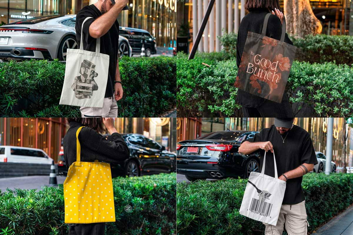 19款时尚单肩帆布包手提袋印花图案设计PS展示贴图样机模板素材 Tote Bag Urban MockUps插图3