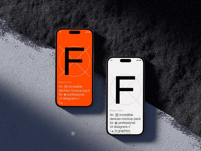 16款高级工业风混凝土背景苹果iPhone 14 Pro Max手机屏幕演示PS样机模板素材 F-Mockups: iPhone 14 Pro Max插图6