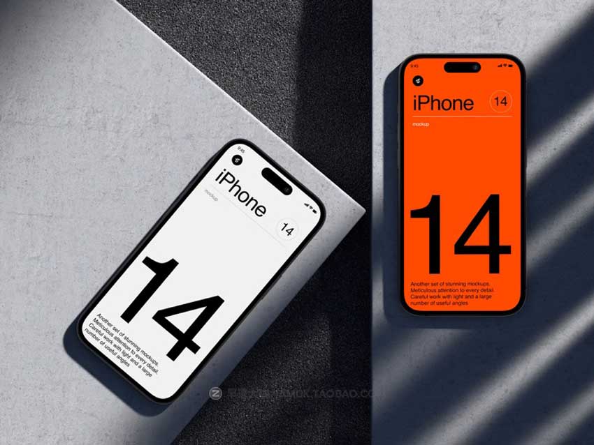 16款高级工业风混凝土背景苹果iPhone 14 Pro Max手机屏幕演示PS样机模板素材 F-Mockups: iPhone 14 Pro Max插图7