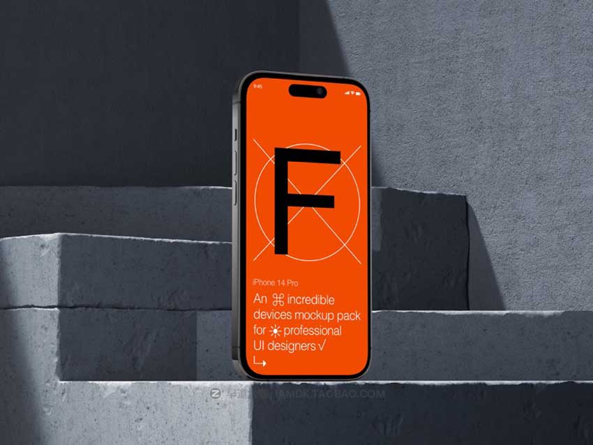 16款高级工业风混凝土背景苹果iPhone 14 Pro Max手机屏幕演示PS样机模板素材 F-Mockups: iPhone 14 Pro Max插图14