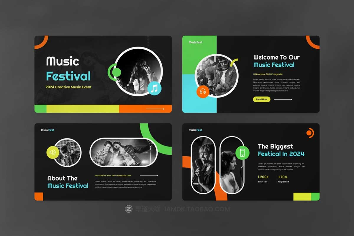 创意音乐发布会乐队介绍营销策划演示文稿设计Keynote模板素材 Music Creative – Keynote Presentation插图5