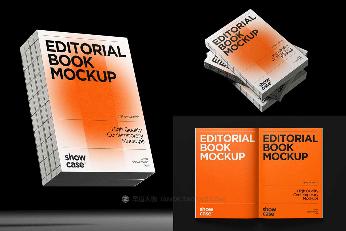 3款时尚线装书籍画册封面内页设计展示效果图PSD样机模板 G_Book Editorial Mockup Bundle插图