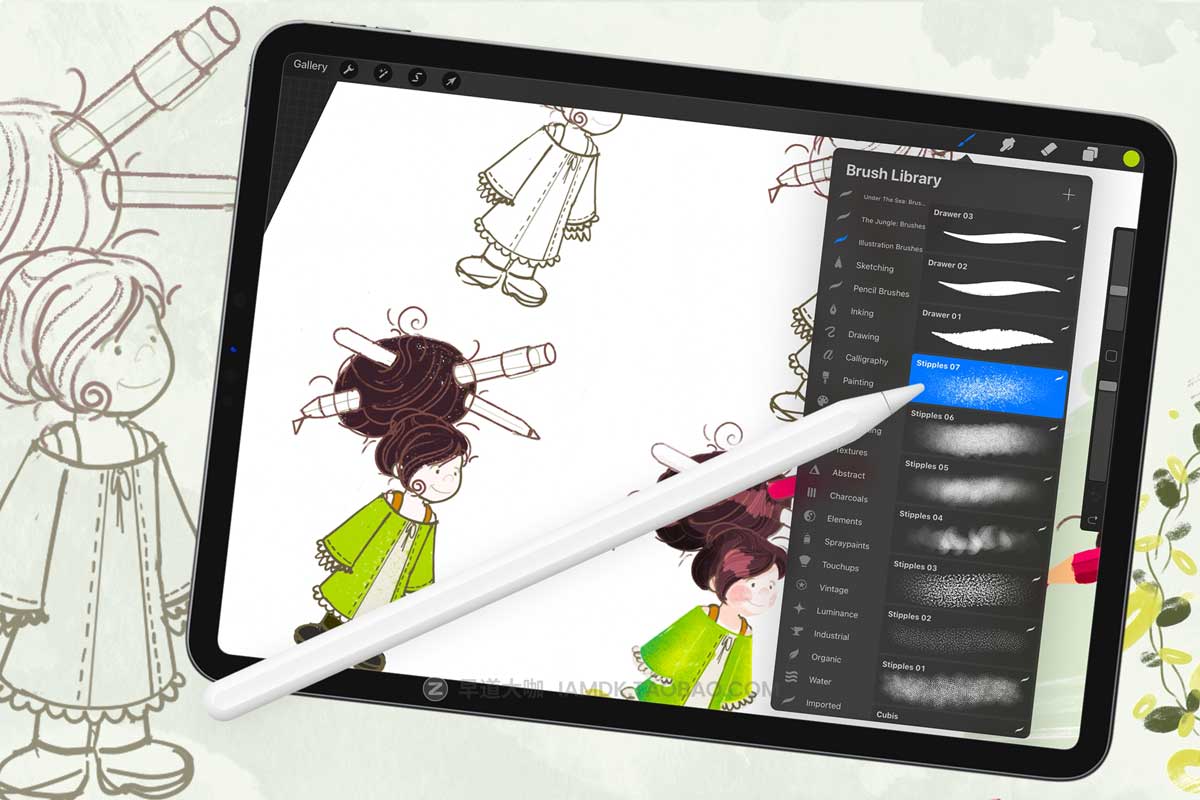 21款粗糙噪点纹理儿童漫画插画半调效果iPad Procreate绘画笔刷素材 Illustration Brushes for Procreate插图2