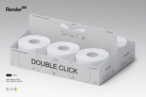 逼真卫生纸面巾纸包装盒外观设计PS智能贴图样机模板素材 Toilet Paper Packaging Mockup