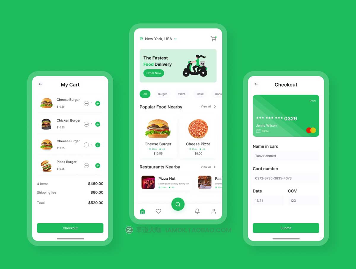 37屏高级食品美食外卖配送订餐软件APP界面设计Figma模板素材 Food delivery app插图2