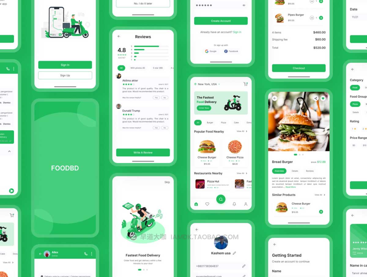 37屏高级食品美食外卖配送订餐软件APP界面设计Figma模板素材 Food delivery app插图3