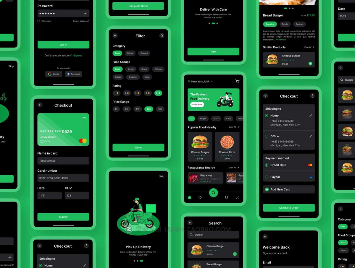 37屏高级食品美食外卖配送订餐软件APP界面设计Figma模板素材 Food delivery app插图5