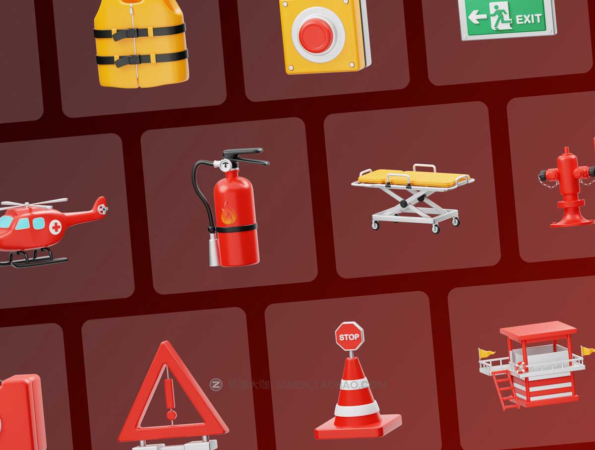 15款高级卡通消防120医院应急救援3D图标Icons设计素材包 Emergency & Rescue 3D Icon
