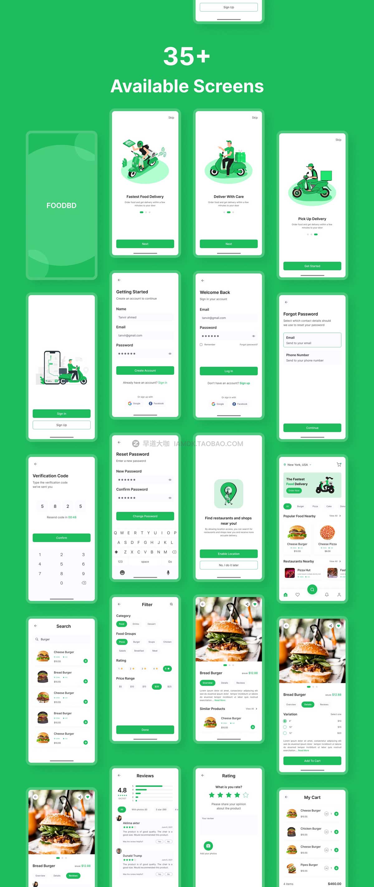 37屏高级食品美食外卖配送订餐软件APP界面设计Figma模板素材 Food delivery app插图7