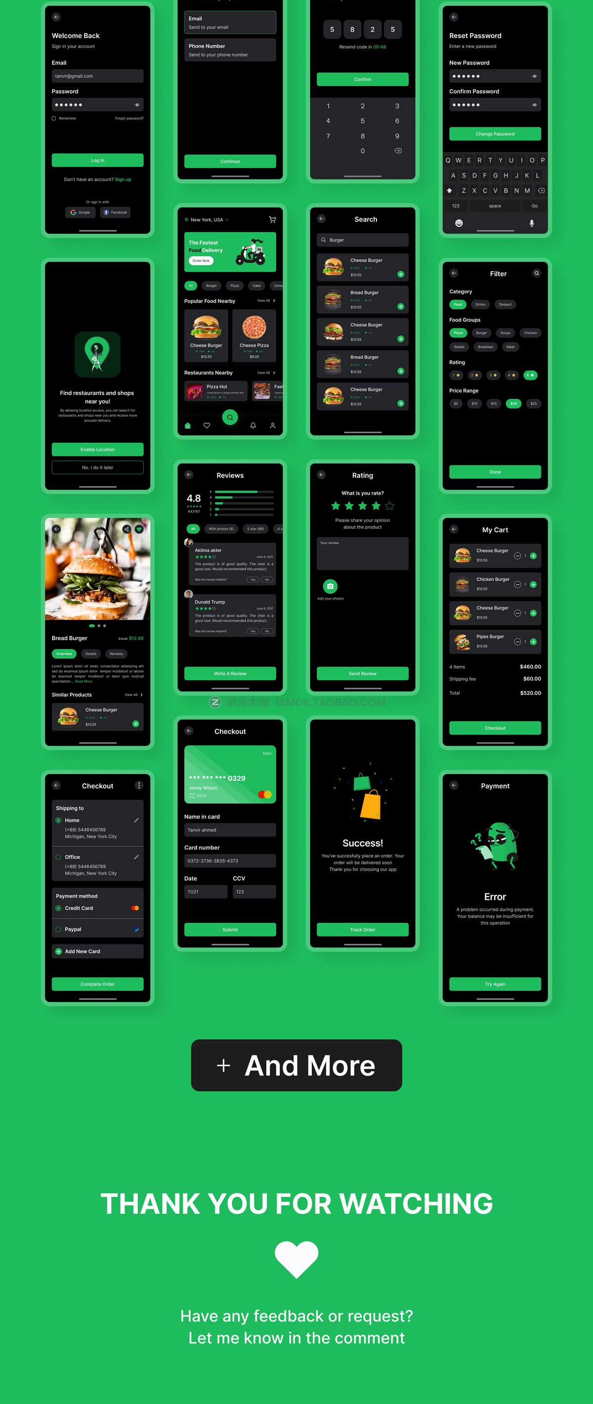 37屏高级食品美食外卖配送订餐软件APP界面设计Figma模板素材 Food delivery app插图9
