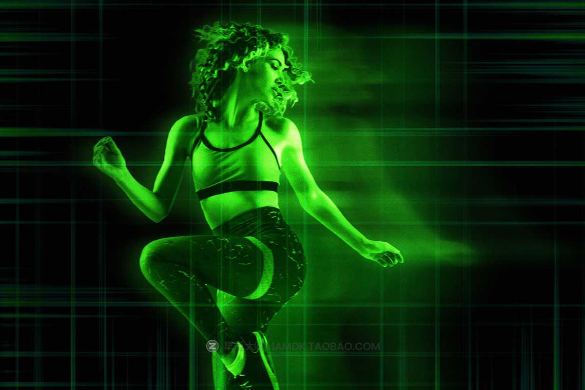 未来科幻赛博朋克信号故障照片修图特效PS样机模板设计素材 Hologram Glitch Photo Effect插图2