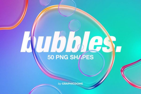 50款活力透明水滴液体肥皂气泡抽象艺术PNG免扣图叠加背景素材 50 Bubbles PNG Shapes