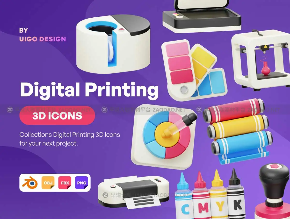 BLender模型 15款3D立体卡通有趣数字打印图标Icons设计素材包 Digital Printing 3D Icon插图