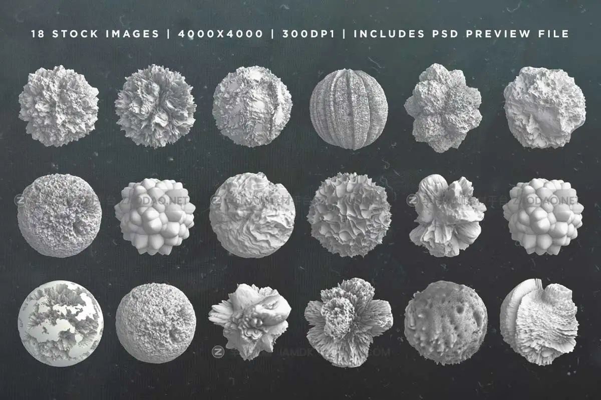 18款高清圆形球体有机3D立体分子抽象艺术图片设计素材包 3D Molecule Objects插图2