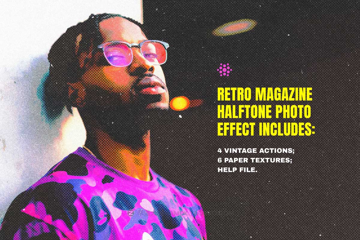 复古做旧老照片效果半调纸张纹理照片修图PS特效动作素材 Retro Magazine Halftone Actions插图1