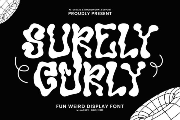 复古趣味酸性圆润涂鸦扭曲PSPROCREATE装饰英文字体安装包 Surely Curly Fun Decorative Display Font