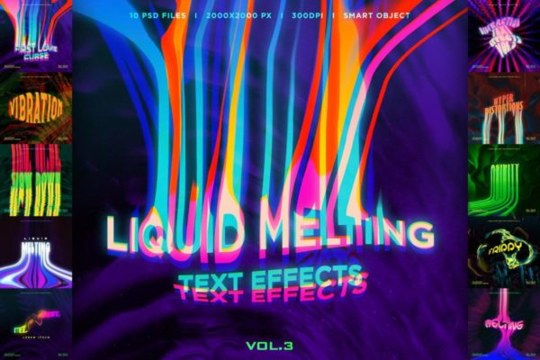 10款潮流液体融化流体扭曲音乐海报标题LOGO设计PS特效样机模板 Liquid Melting Text Effects Vol.3