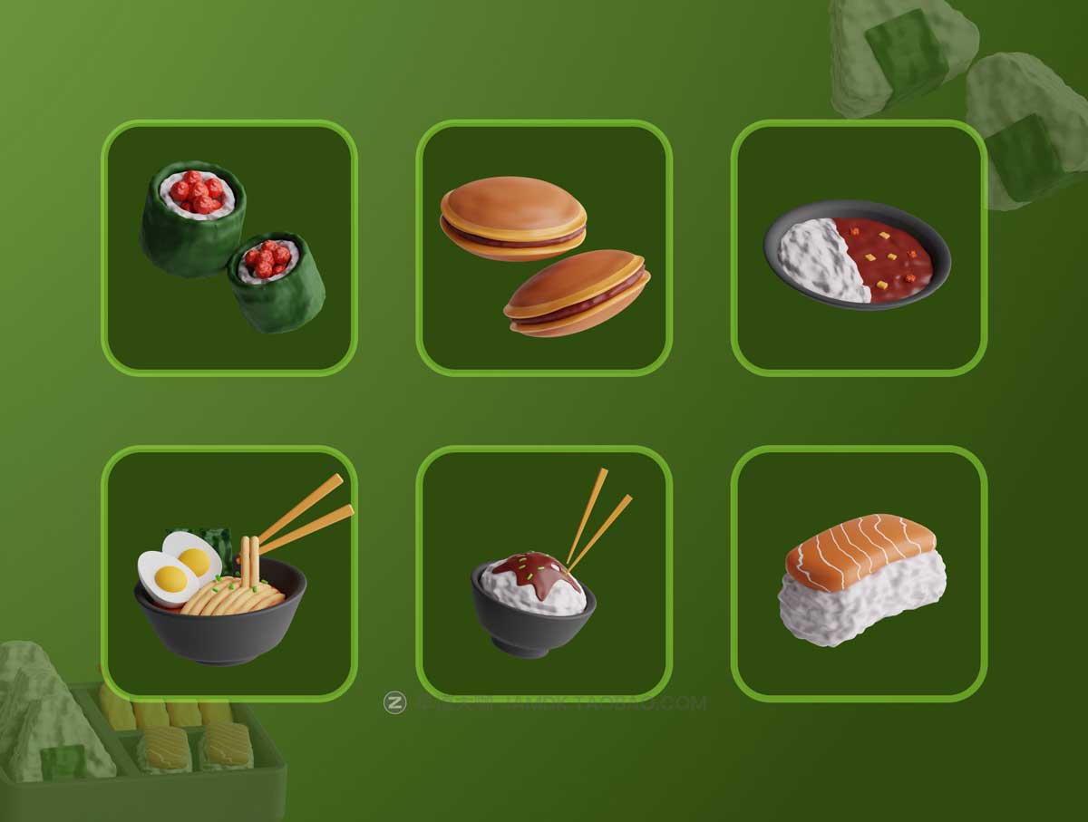 20款3D立体卡通日本美食寿司小吃点心甜品插图插画png免抠素材 3D Japanese Food插图5