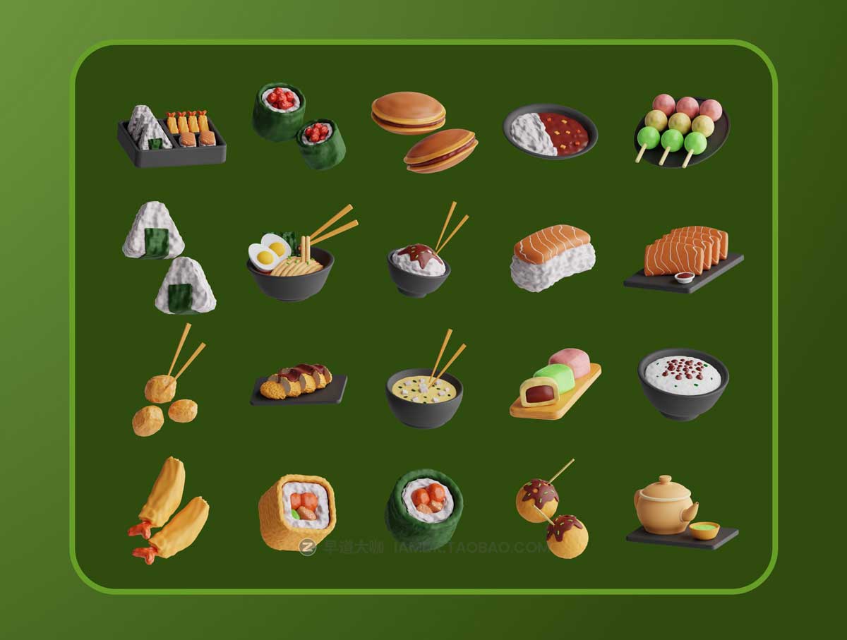 20款3D立体卡通日本美食寿司小吃点心甜品插图插画png免抠素材 3D Japanese Food插图7