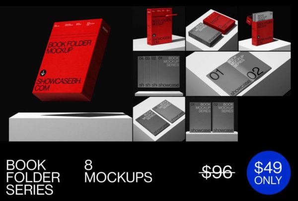 8款高级质感精装书籍画册封面封套设计PS展示贴图样机模板素材 365_Book Folder Mockup BUNDLE