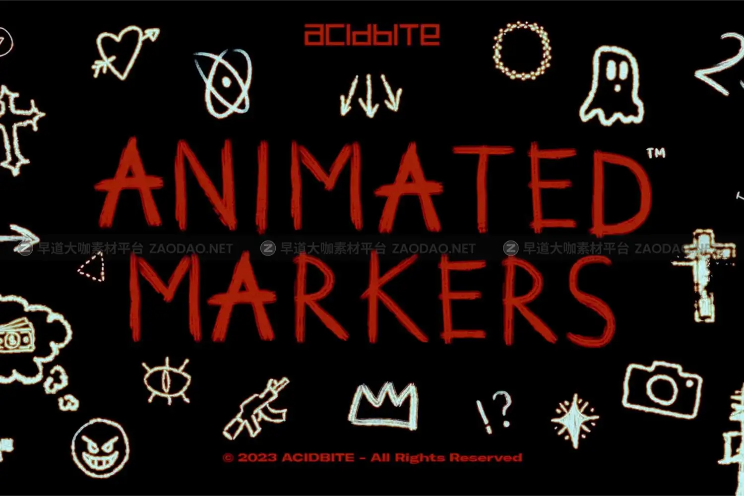 300+组4K高清嘻哈街头手绘涂鸦字母数字抽象符号线条图形MOV视频设计素材包 Acidbite – Animated Markers Pack 4K插图