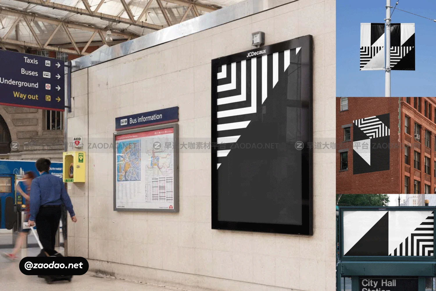 时尚城市车站墙体街头海报指示牌广告牌设计展示贴图PSD样机模板 Layer – Poster Mockup  Vol 1插图