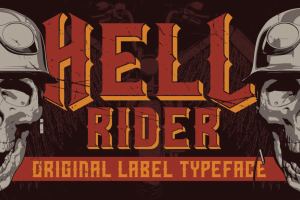 复古恐怖运动动力哥特式海报T恤徽标设计PSAI英文字体安装包 Hell Rider Label Font