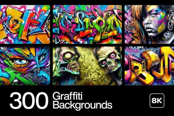 300款嘻哈HipHop街头涂鸦绘画喷漆墙绘艺术品挂画4K高清图片素材 300 Graffiti Backgrounds