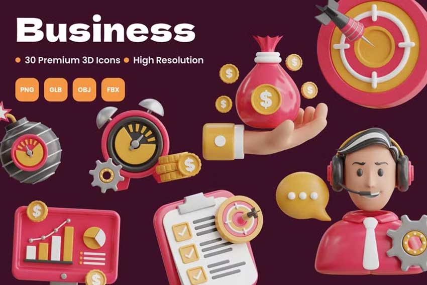 30款高级卡通创意商业理财3D插图Icons图标设计素材包 Business 3D Icon插图