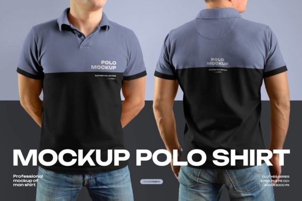 6款时尚男士Polo半袖T恤衫印花图案设计展示贴图PSD样机模板 6 Mockups Polo Shirt