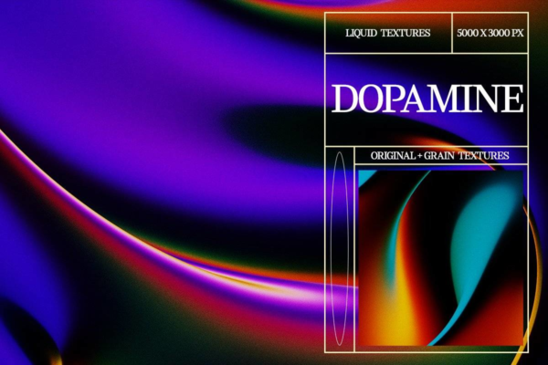 40款未来科幻多彩全息液体金属颗粒流体渐变海报背景底纹图片素材 Dopamine – Liquid Abstract Textures