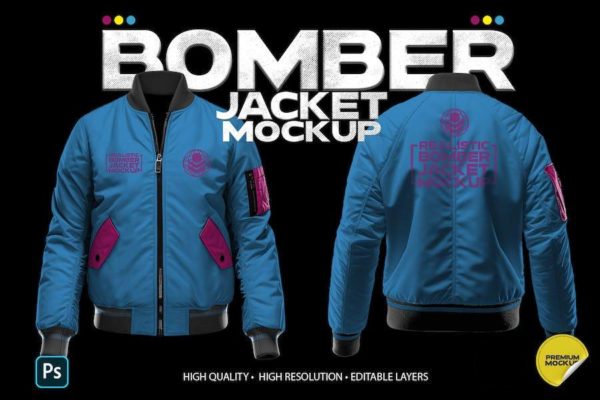 逼真飞行员夹克服装印花图案设计展示贴图PSD样机模板 Bomber Jacket Mockup
