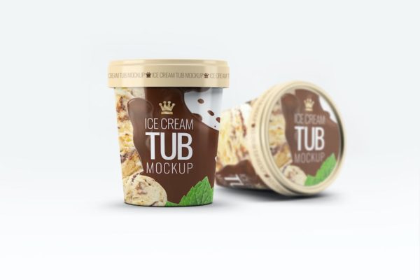 8款时尚冰激凌食品包装罐纸杯外观设计展示贴图PSD样机模板 Ice Cream Tub Mock-Up