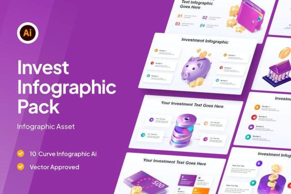 10款时尚信息投资图表AI矢量插画插图设计素材包 Invest Infographic Asset Illustrator