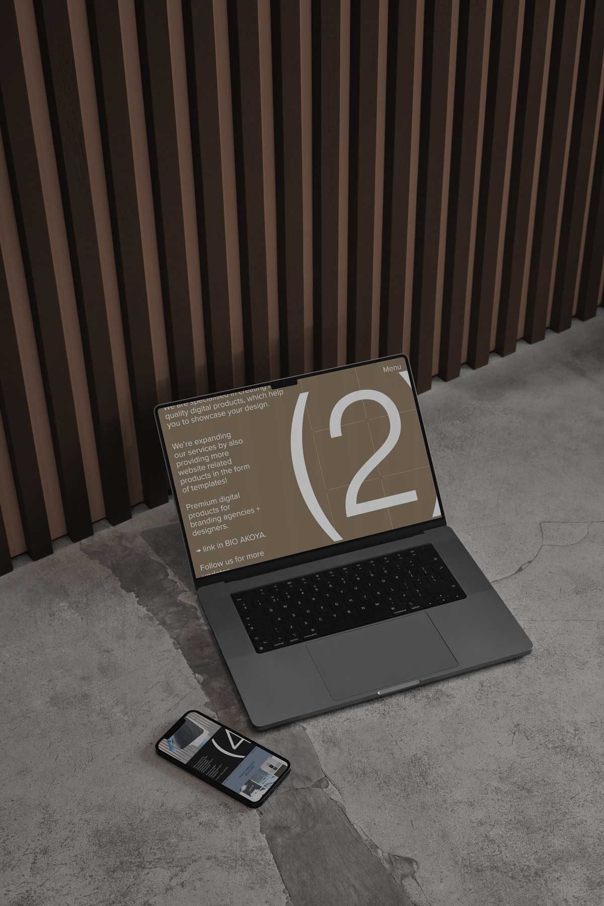 8款时尚品牌LOGO设计海报服装MacBook电脑iPhone手机展示贴图PSD样机模板 Akoya Studio – Brand mockup collection 01插图4